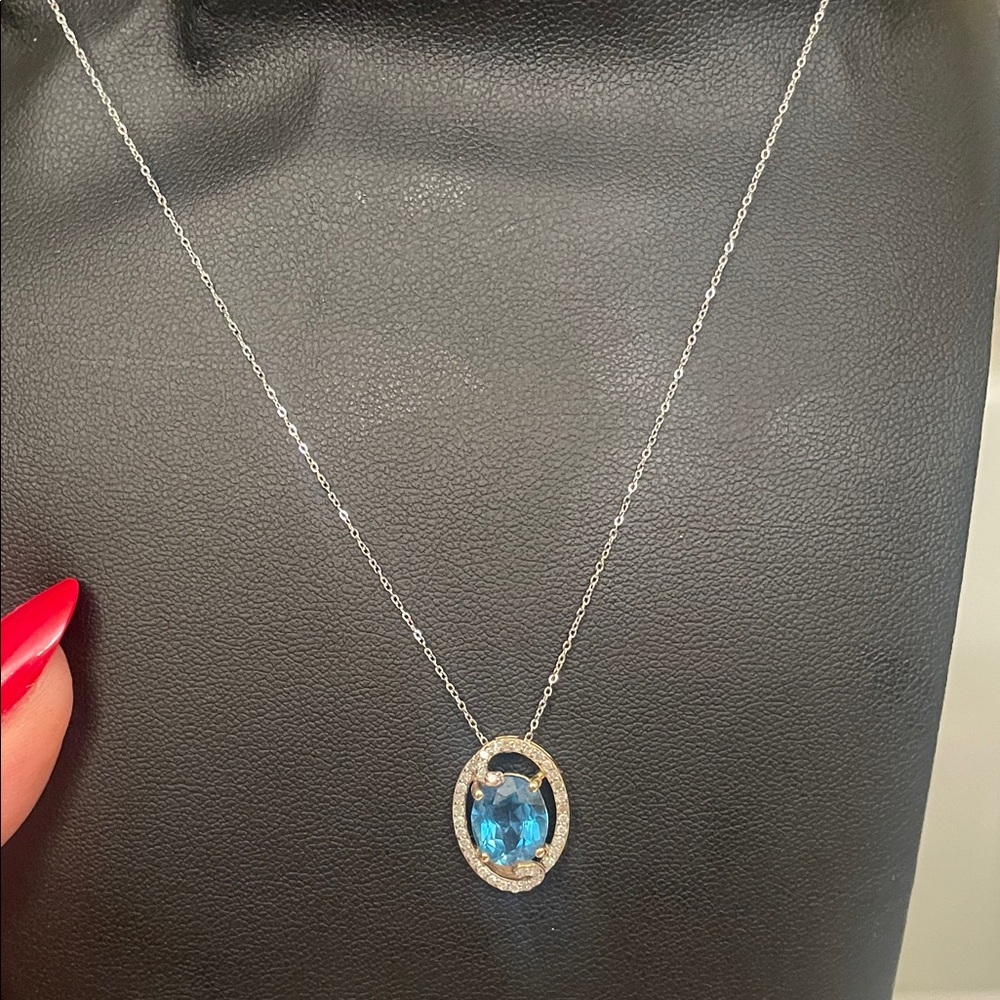 Elegant Blue and diamond Gemstone 10 k Pendant diamond cut Necklace